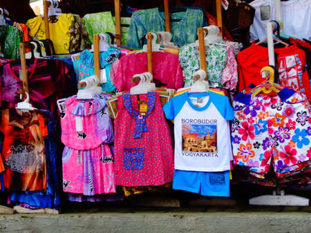 Children clothes are being sold in Borobudurの写真素材