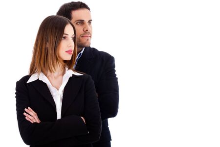 Two young business people on a white backgroundの写真素材