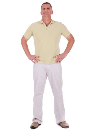 Happy young man looking at camera isolated on white backgroundの写真素材