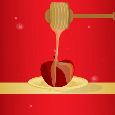 illustration of vector honey dipping on apple symbolising Rosh Hashanahの写真素材