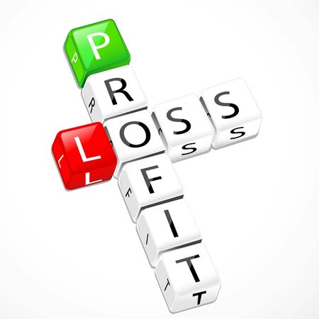 illustration of profit and loss crossword cubesの写真素材