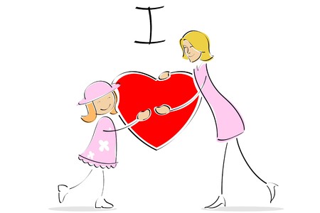 illustration of mother and daughter hugging heart and expressing their feelingsの写真素材