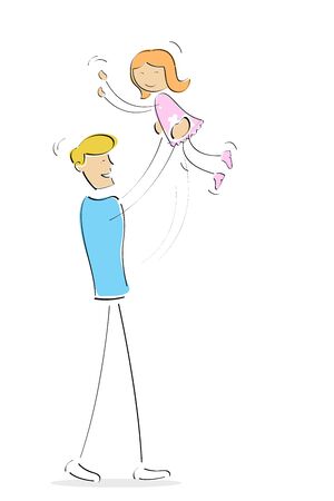 illustration of father playing with daughter on isolated backgroundの写真素材