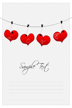 illustration of hanging hearts on sample text templateの写真素材