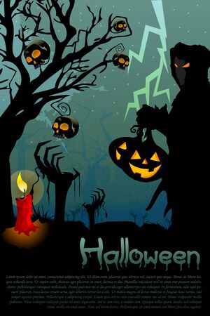 illustration of ghost with jack lantern in halloween nightの写真素材