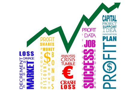 illustration of bar graph created with words related to businessの写真素材