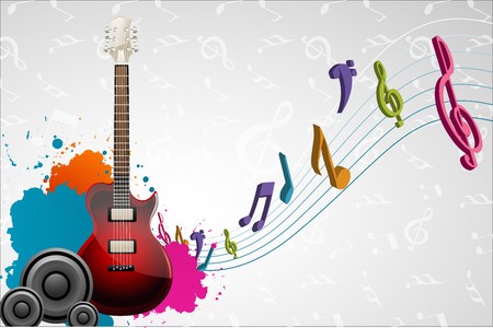 illustration of guitar with musical notes on abstract musical backgroundの写真素材
