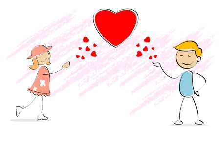 illustration of kids blowing flying kisses to each otherの写真素材