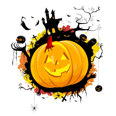 illustration of halloween pumpkin with different elements related to halloweenの写真素材