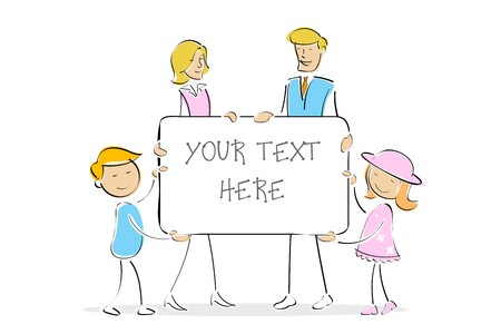 illustration of family with placard on isolated backgroundの写真素材