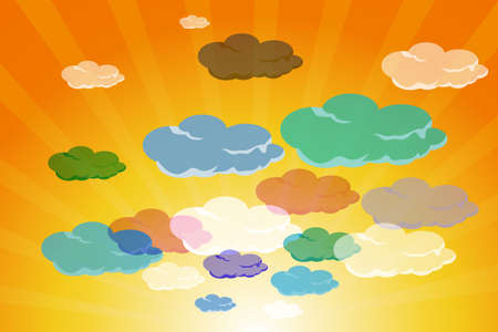 illustration of set of colorful clouds in summer skyの写真素材
