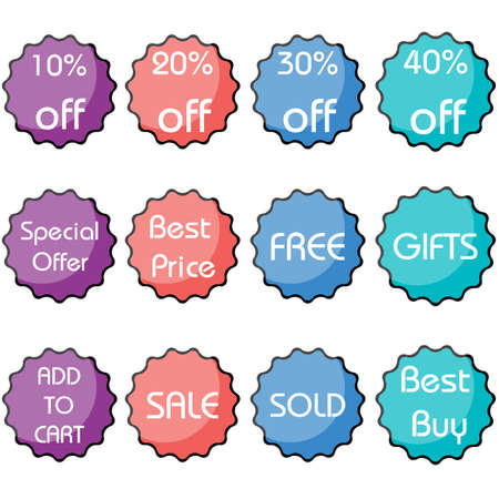illustration of set of colorful discount and sale iconの写真素材