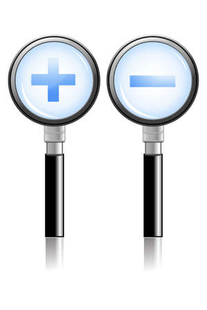 illustration of zoom in zoom out symbol on magnifying lensの写真素材