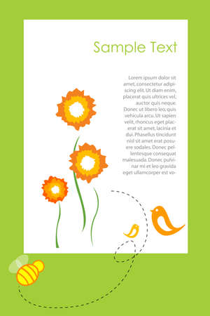 illustration of floral background with bee and birdsの写真素材