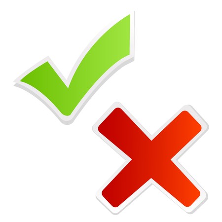 illustration of green tick mark and red cross on isolated backgroundの写真素材