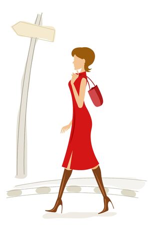 illustration of fashionable lady walking in street..のイラスト素材