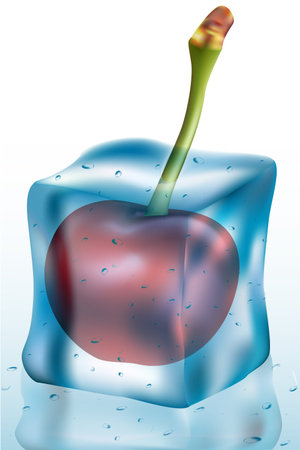 illustration of cherry in ice cubeのイラスト素材