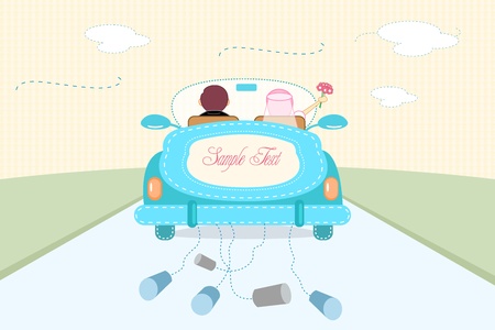 illustration of marriage card with  flower and sky backgroundのイラスト素材