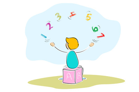 illustration of kid juggling with numbersのイラスト素材