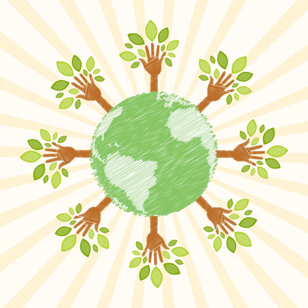 illustration of hand tree around globeのイラスト素材