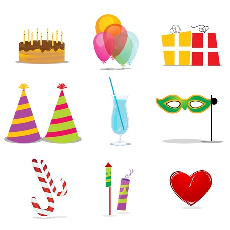illustration of birthday icons on white backgroundのイラスト素材