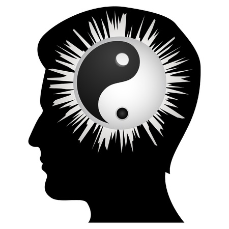 illustration of yin yang inside human brainのイラスト素材