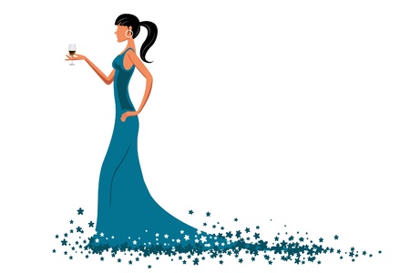 illustration of glamorous lady with wine on white backgroundのイラスト素材