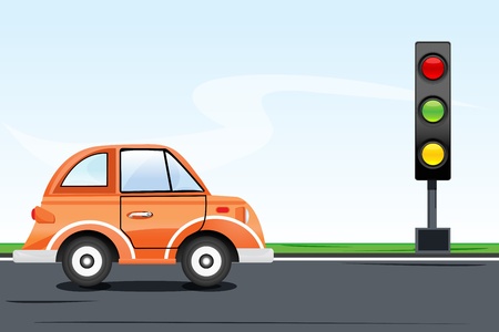 illustration of traffic signal with car on roadのイラスト素材