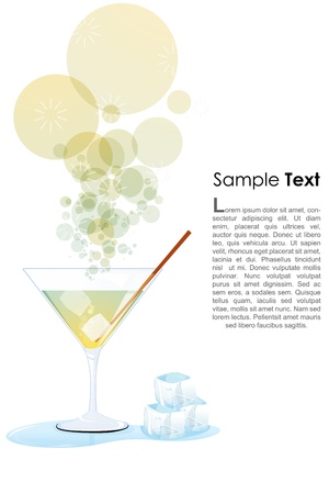 illustration of cocktail glass with ice and sample textのイラスト素材