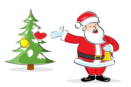 illustration of santa claus showing xmas tree on white backgroundのイラスト素材
