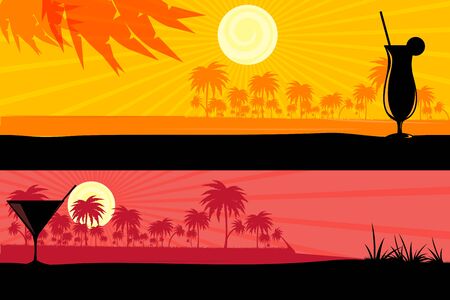 illustration of morning & evening scenesのイラスト素材