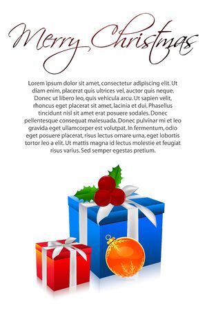illustration of merry christmas card with gift and ball on white backgroundのイラスト素材