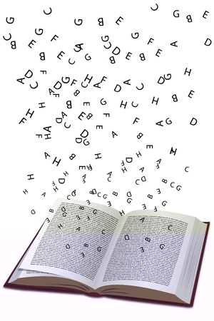 illustration of book with flying textのイラスト素材