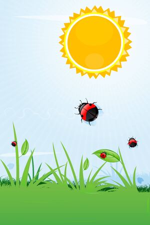 illustration of burning sun with flyのイラスト素材