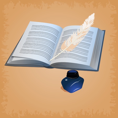 illustration of feather pen with open bookのイラスト素材