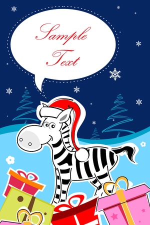 illustration of christmas card with zebra and gift boxesの写真素材