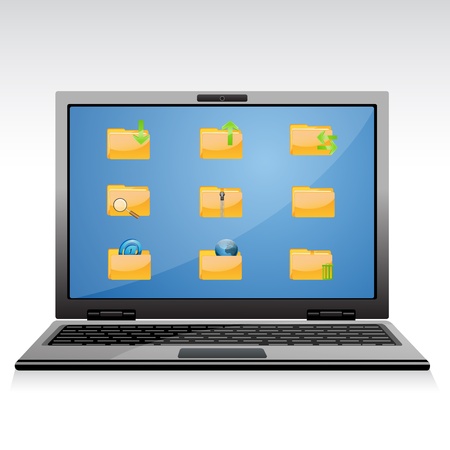 illustration of file icons in laptop on white backgroundのイラスト素材