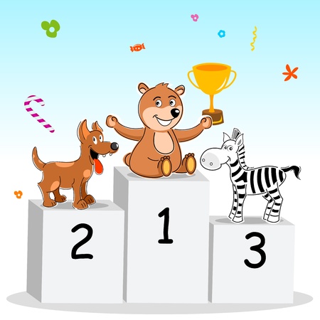 illustration of winners with dog,bear and zebraのイラスト素材