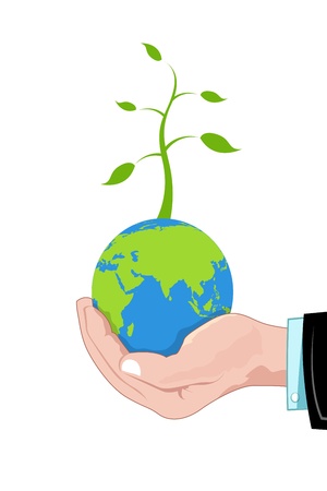 illustration of recycle earth  with hand on white backgroundのイラスト素材