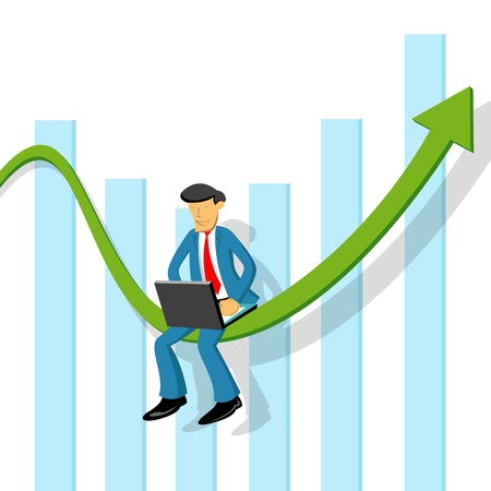 illustration of business man with graph and laptopのイラスト素材