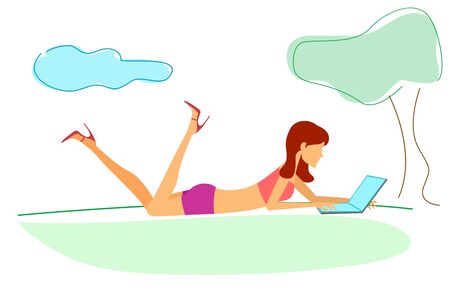 illustration of young happy business lady outdoorsのイラスト素材