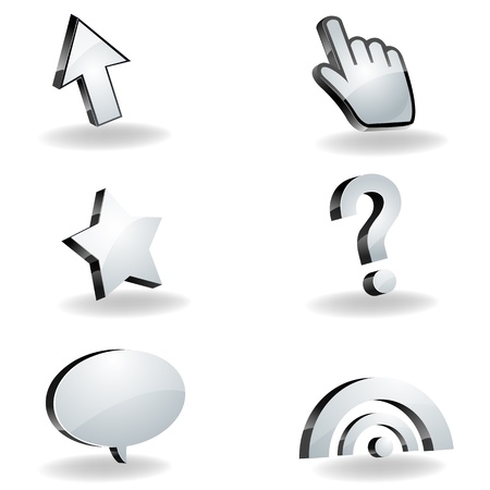 illustration of mouse cursors with arrow,finger,star,question mark,text bubble,rss on white backgroundのイラスト素材