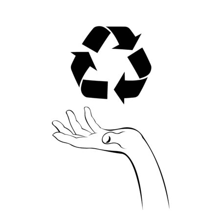 illustration of hand holding recycle symbol on white backgroundのイラスト素材