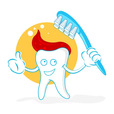 illustration of happy teeth with brush on white backgroundのイラスト素材