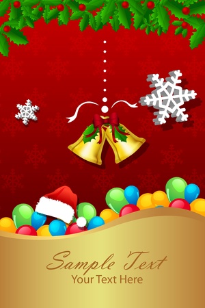 illustration of christmas card with bell and colorful  balloonのイラスト素材