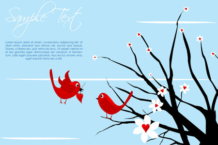 illustration of valentine  card with birdsのイラスト素材