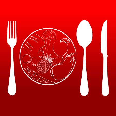 illustration of cutlery set with plateのイラスト素材