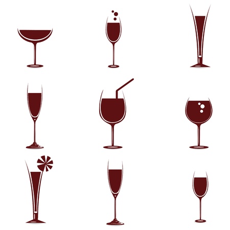 illustration of wine in different glasses on white backgroundのイラスト素材