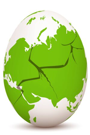 illustration of cracked global egg on isolated backgroundのイラスト素材