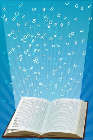illustration of open book with flyer texts on white backgroundのイラスト素材